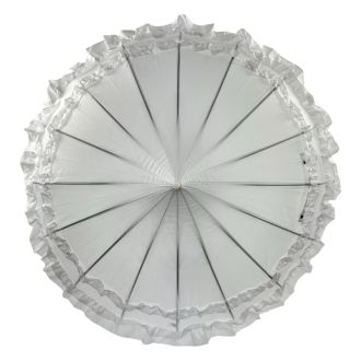 Boutique Frilled Pagoda Umbrella in White 