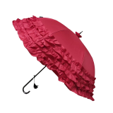 Boutique Triple Frill Stick Auto Umbrella RED